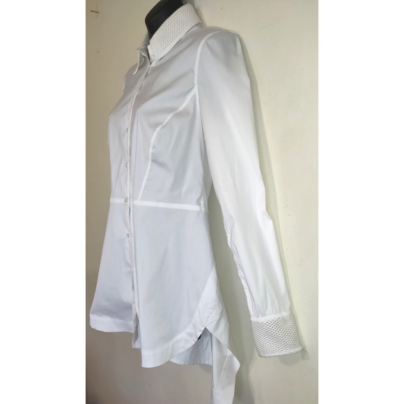 Per Se By Carlisle White Blouse Womens 6 Hi Low Crisp Stretch Asymmetrical - Picture 3 of 16